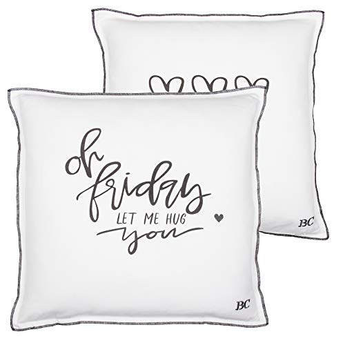 Bastion Collections Cushion White and Oh Friday in Dark Grey, Multi-Color, One Size