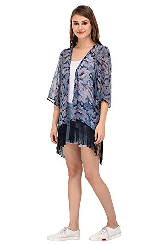 purys blue fringe kimono