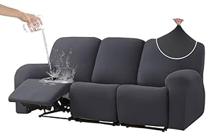 HDCAXKJ 100% Waterproof 8-Piece Recliner Couch Cover for Reclining Couch 3 Seat Super Stretch Soft Recliner Sofa Covers for 3 Cushion Couch Recliner Set Slipcovers Protector (Dark Gray, 3 Seat)