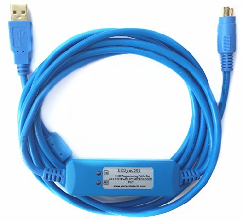 EZSync USB PLC Programming Cable for Allen Bradley Micrologix, 8-pin mini DIN RS232 port, 1761-CBL-PM02 comparible, EZSync501