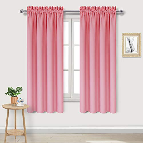 DWCN Blackout Curtains for Bedroom - Thermal Insulated Privacy Energy Saving Rod Pocket Drapes for Living Room, W 38 x L 63 Inch, Pink, Set of 2