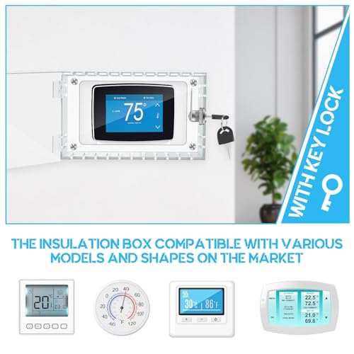 TERRIFI Universal Thermostat Lock Box with Key, Ac Lock Box Cover - Clear Protective Cover for Wall-Mounted Thermostats (Up to 6.3" x 4.5" x 2.3") - Secure AC Thermostat Guard