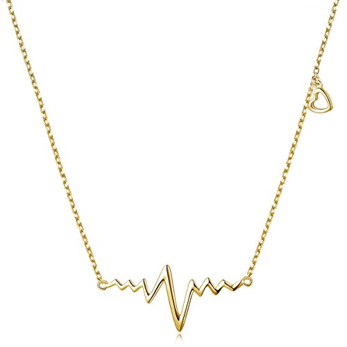 LINLIN FINE JEWELRY Heartbeat Necklace 925 Sterling Silver Infinity Love Cute Life Line Heart EKG Heartbeat Necklace Gift for Women Girls,18