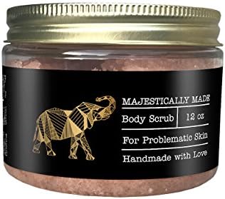 Sea Salt Body Scrub by Majestically Made - Exfoliating Dead Sea Salt and Himalayan Salt with Nourishing Oils to Promote Silky Smooth Clear Skin - Bundle - 12 oz Scrub and 6 oz Body Butter