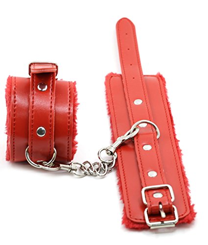 Fashion Leather Handcuffs Cuffs Adjustable Plus Sleeping Mask Set (Pink) (Red)