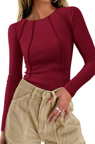 KIRUNDO Ribbed Long Sleeve Tops