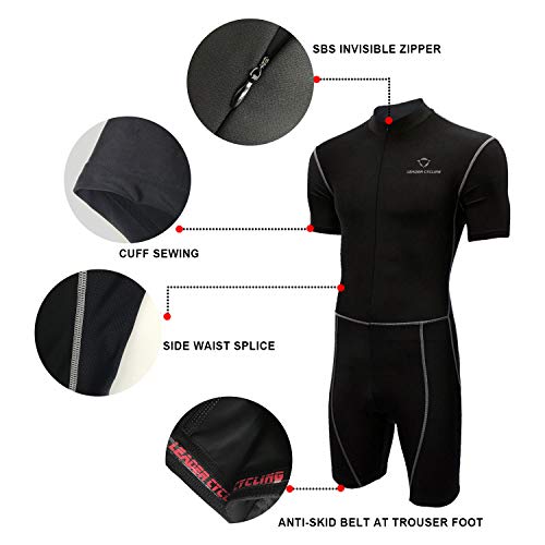 LEADER CYCLING Men's Triathlon Suit with Sleeves Compression Running Swimming Cycling Breathable Quick-Drying Tri Suit (Black, Medium) - Thumbnail 2