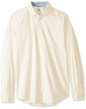 Men's Long Sleeve Slim Refined Poplin Button Front Woven Shirt