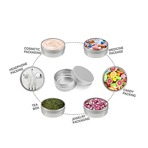 Ymkf Sqqr 30 Pack aluminum round lip balm tin container bottle with screw thread lid - great for store spices, candies, tea or gift giving, (1oz)