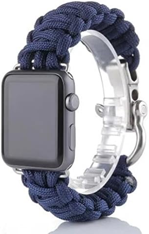 38mm Survival Rescue Bracelet Outdoor Camouflage Apple Watch Band,Seven-core Umbrella Rope Smart Watch Band Replacement Link Bracelet Strap for Apple Watch (Blue)