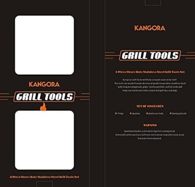 BBQ Grill Tools Set with 4-Piece Barbecue Accessories by KANGORA â€“ Premium Heavy Duty Stainless Steel Starter Grilling Utensils Tool Kit â€“ Spatula, Tongs, Fork, and Basting Brush