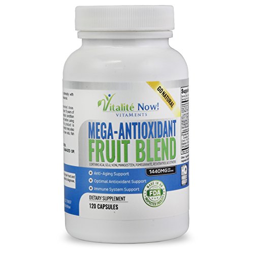 Vitalite Now! Mega Super Fruit Antioxidant Supplements - Acai Resveratrol Pomegranate Goji Mangosteen + 6 Other Anti Aging Superfoods - Works on a Cellular Level! - 120 Capsules - 2 Month Supply!