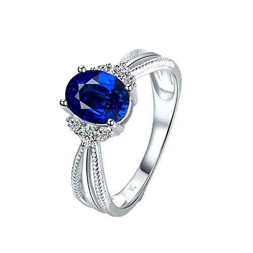 MoAndy White Gold 18K Female Rings Statement Ring Sapphire 1.7ct & Diamond Blue Size 4.5
