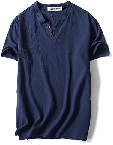 LOCALMODE Men Linen and Cotton V Neck Short Sleeve T Shirts Casual Tee…