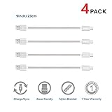 4 Short USB Type C Cable, COSOOS 4 Pack 9 Inch Nylon Braided Fast Charging Syncing Cords for Samsung Galaxy S9 Note 8, LG G5 G6, Google Pixel, Nexus 6P 5X, Charging Station, Power Bank (Silver,White)