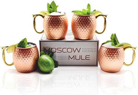 Craft Cocktails - Handmade Copper Moscow Mule Mugs with Gift Box (Set of 4, 16 Oz., Hammered)