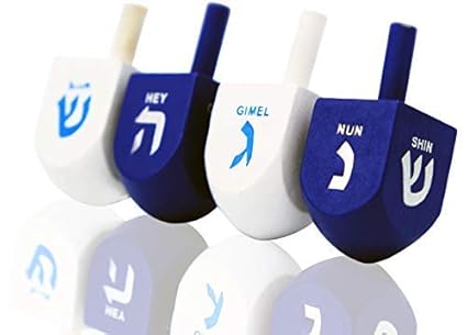 Lets Play Dreidel The Hanukkah Game 4 Blue & White Solid Colored Hand Painted Wooden Dreidels - Instructions Included! 4300