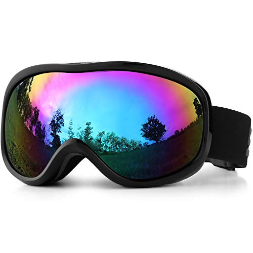 SPOSUNE OTG Ski Goggles for Men and Women, Snowboard Goggles, Wear Anti-Fog, 100% UV400 Protection for Skiing, Roller Skating, Wind Protection, Impact Resistant, Helmet Compatible