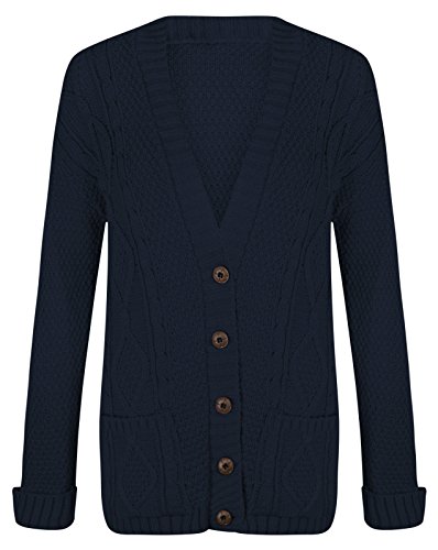 Women's Cable Chunky Knitted 5 Button Long Sleeves Grandad Cardigans
