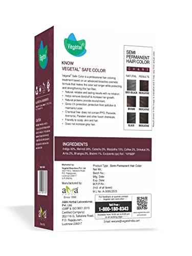 VEGETAL SAFE HAIR COLOR -BURGUNDY 100GM – CERTIFIED ORGANIC CHEMICAL AND ALLERGY FREE BIO NATURAL HAIR COLOR WITH NO AMMONIA FORMULA FOR MEN AND WOMEN