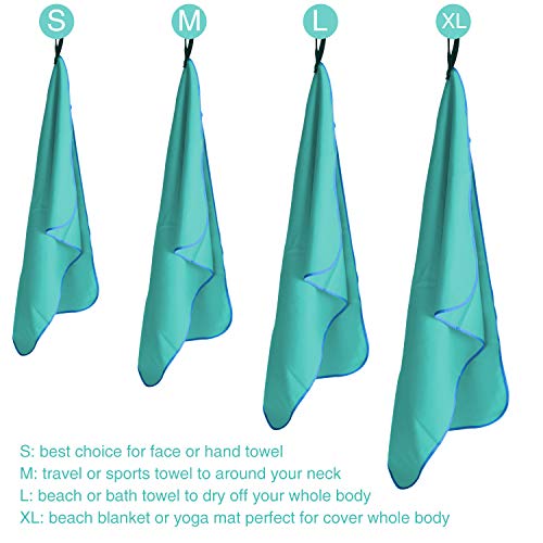 Sfee Microfiber Sport Travel Towel Set -32"x16", 2 Pack - Quick Dry Absorbent Compact Lightweight Soft Beach Yoga Bath Hand Gym Golf Towels-Fit for Outdoors Fitness Hiking Camping +Carabiner(S Mint) - Thumbnail 3