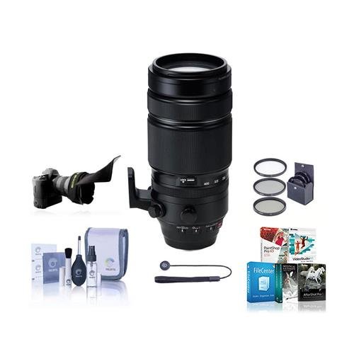 FujifilmXF 100-400mm F4.5-5.6 R LM OIS WR Lens - Bundle with 77mm Filter kit, Flex Lens Shade, Cleaning Kit, Capleash, Software Package
