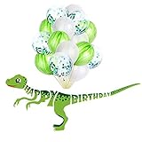 Dinosaur Happy Birthday Banner – Dinosaur Party Supplies favors Decorations and 15 pack of Green balloons