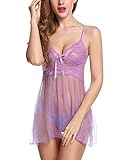Avidlove Women Babydoll Sexy Lingerie Transparent Sleepwear Lace Chemises Outfit Purple S