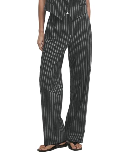 YEXPINE Women's Striped Wide Leg High Waisted Work Pants with Pockets Grey at Amazon