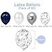 12 inch Navy Blue and Silver Confetti Balloons, White Pearl and Silver Metallic Party Balloons for Wedding or Birthday Decorations(60 pcs)