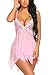 Avidlove Women Lingerie Lace Babydoll V Neck Sleepwear Strap Chemise (M, Style 1-Pink)