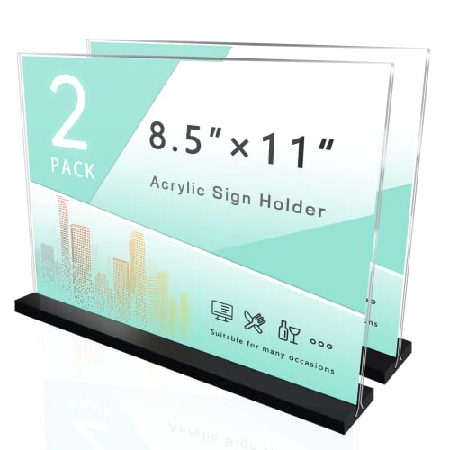 Acrylic Sign Holder 8.5 X 11 Plastic Sign Holder, 2 Pack, T Shape Clear