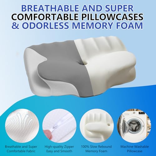 vicihoho Ergonomic Cervical Pillow, Neck and Shoulder Pillow, Suitable for Different Sleeping Postures, Size: 60 x 41 x 9/12 cm (Light Grey)
