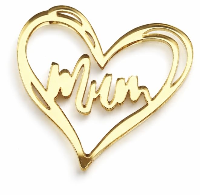 4PCS Mum in Heart Gold Mirror Acrylic Bento Cupcake Cake Topper | Mother's Day Cake Decorations | Mom Birthday & Celebration Cupcake Toppers