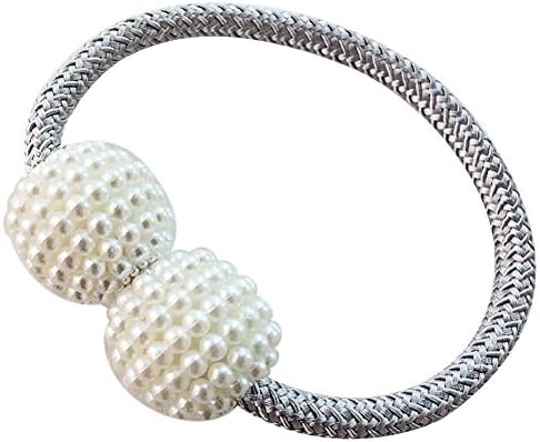 Gmgqsago Faux Pearl Beads Weaving Rope Magnetic Curtain Tiebacks Ring Holder Home Decor - Grey