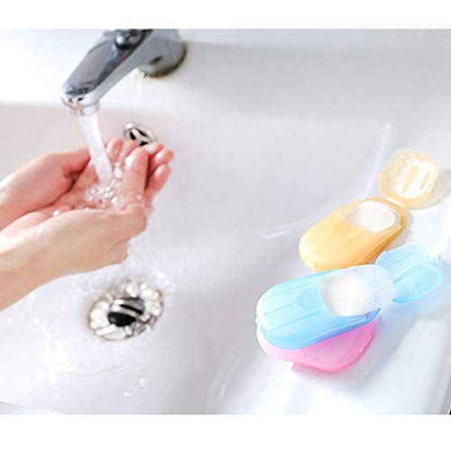 Sendke 20/100/200 Sheets Paper Soap Portable Disposable Hand Soap Paper Hand Washing Bath Paper Soap Soft Foaming Toiletry Soap for Travel Outdoor Random Colors