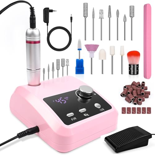 Professional Nail Drill 45000RPM Electric Nail File with Smart LED and Pedals Mode Manicure and Pedicure Kit Electric Drill for Nail Gel, for Studio Beauticians Home Gifts