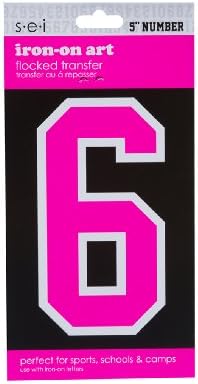 Sew Easy Industries 1-Sheet Number Transfer, 5 by 3-Inch, Number 6, Neon Pink