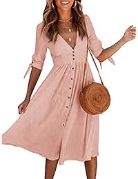 Sibylla Vestido de cóctel plisado con botones y cuello en V de media manga, elegante, bohemio