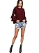 SheIn Women's Round Neck Ruffle Long Sleeve Blouse Burgundy Large