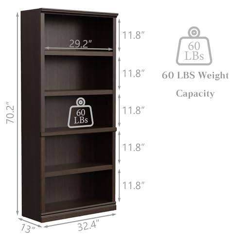 Bevfint Bookshelf, Open Storage 70 Inch Tall 5 Shelf Bookcase, Floor Standing Bookshelves and Bookcases, Book case for Farmhouse Library Office Bedroom Kids, Dark Cherry - 5 Tier