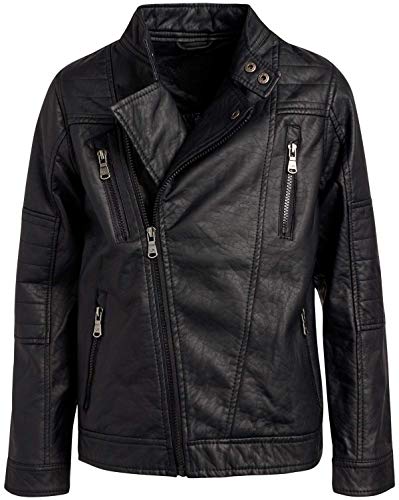 Urban Republic Big Boys' Faux Leather Moto Jacket with Zips 10/12 Black
