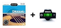 D'Addario EXP16 Coated Phosphor Bronze Acoustic Guitar Strings, Light & NS Micro Soundhole Tuner Bundle
