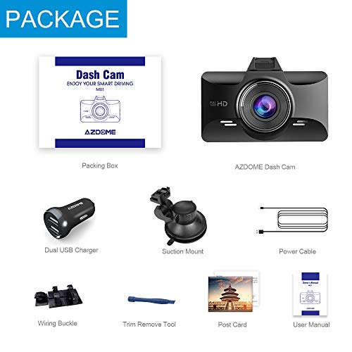 AZDOME Mini Dash Cam 3 inch 2.5D IPS Screen Dashboard Car Camera 1080P FHD Driving Recorder with 170° Wide Angle, G Sensor, Parking Monitor, Loop Recording, Motion Detection