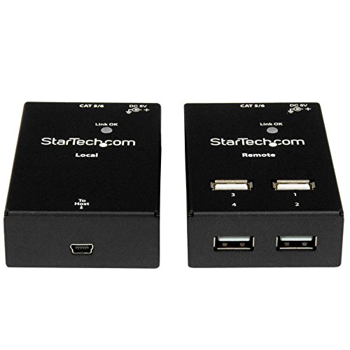 StarTech.com 4-Port USB 2.0-Over-Cat5/6 Extender up to 130-Feet with Compact USB Extension (USB2004EXTV)