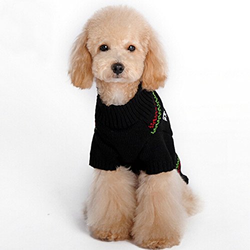 Moolecole Puppy Dog Christmas Knitted Sweater Reindeer Sweatshirt Clothes Pet Winter Knitwear Coat Warm Hoodies Apparel Black S