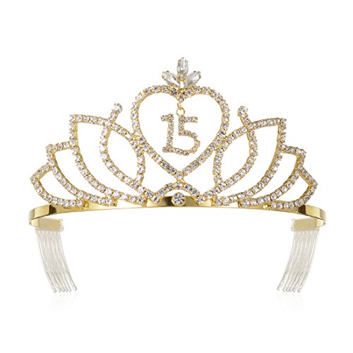 DcZeRong Princess Girls 15th Birthday Tiaras Crowns Gold Quinceanera