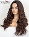 K'ryssma Dark Brown Wig Ombre Synthetic Wig with Dark Roots Long Wavy Brown Ombre Wigs for Women Full Machine Made Wig 22 inches