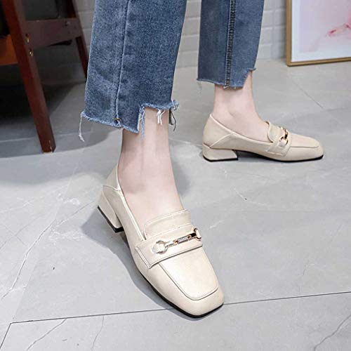 SMALLE ◕‿◕ Penny Loafers for Women with Heel, Women Fashion Penny Loafers Comfort Leather Round Toe Loafers Beige
