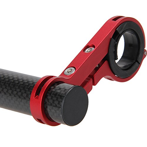 PGMJ 7.88in Bicycle Double Handlebar Extensions Bike Mounts Carbon Fiber Bracket With Bicycle Front Light Clamp(Red)